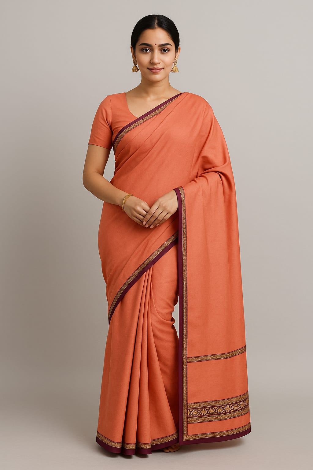 House of Sisuu Orange Semi Mysore Silk Saree with Maroon Zari Border