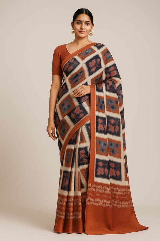 House of Sisuu Rust & Black Box Pattern Paper Silk Matchbox Saree