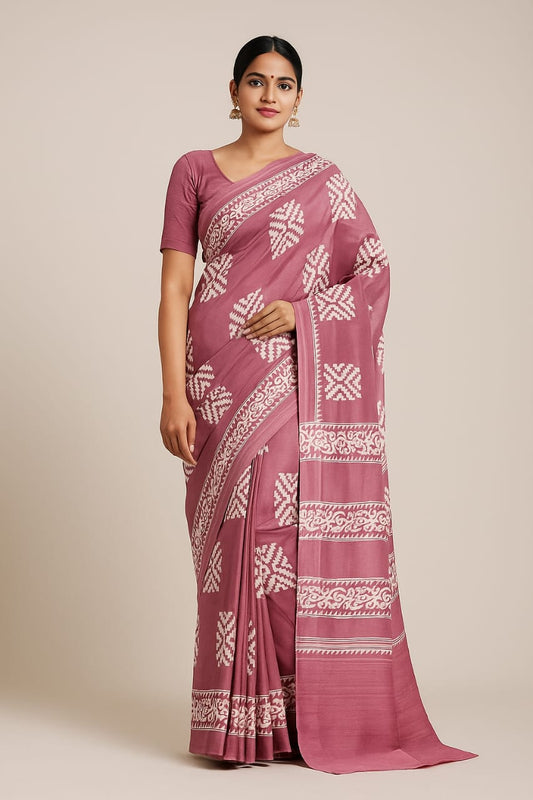 House of Sisuu Mauve Ikat Pattern Paper Silk Matchbox Saree