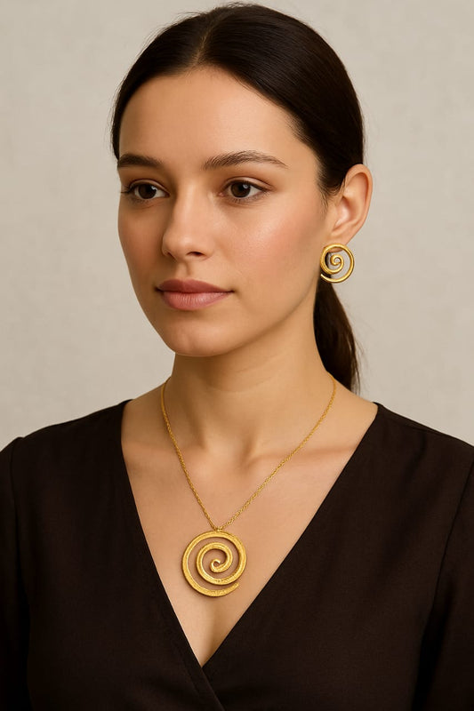 House of Sisuu Gold Plated Spiral Jewellery Set – Anti Tarnish Necklace & Earrings