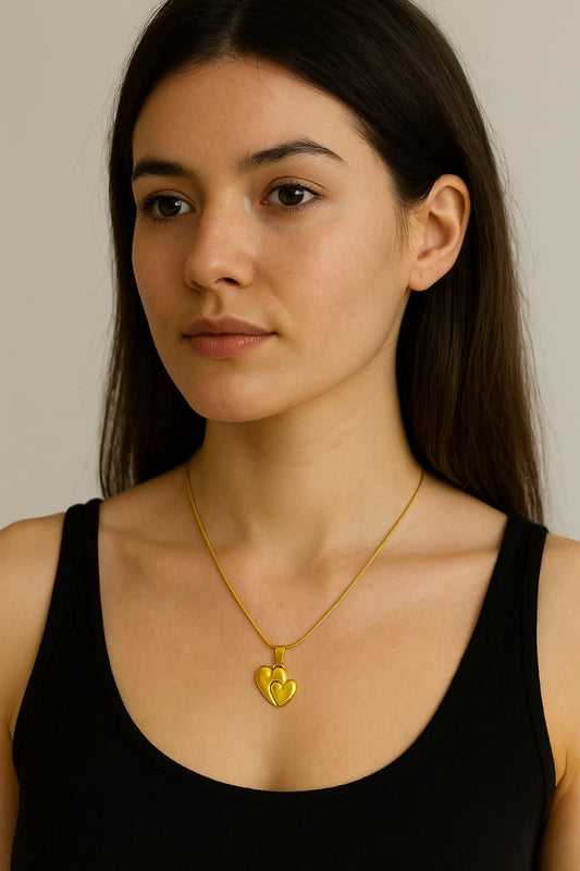 House of Sisuu Gold Plated Double Heart Pendant Necklace – Anti Tarnish